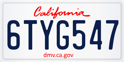 CA license plate 6TYG547