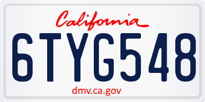 CA license plate 6TYG548