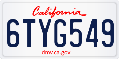 CA license plate 6TYG549