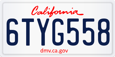 CA license plate 6TYG558