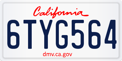 CA license plate 6TYG564