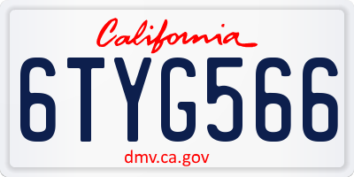 CA license plate 6TYG566