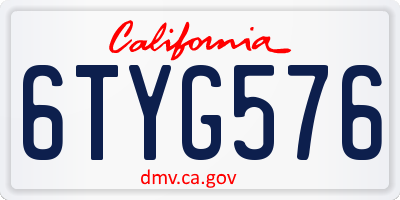 CA license plate 6TYG576