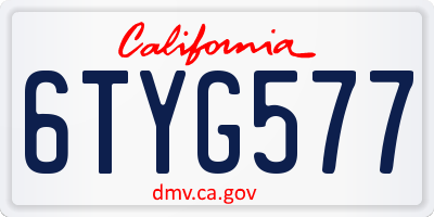 CA license plate 6TYG577