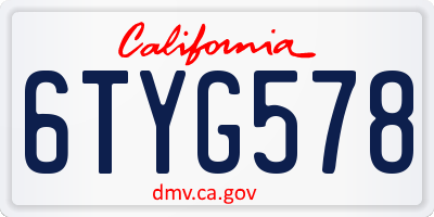 CA license plate 6TYG578