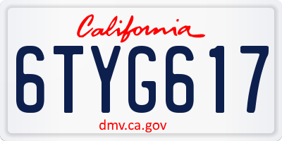 CA license plate 6TYG617