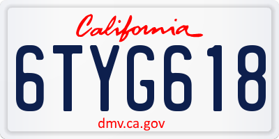 CA license plate 6TYG618