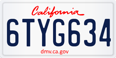CA license plate 6TYG634
