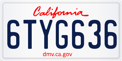 CA license plate 6TYG636