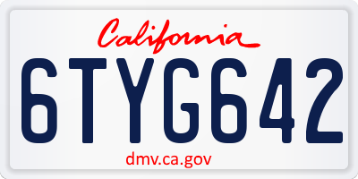 CA license plate 6TYG642