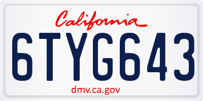 CA license plate 6TYG643