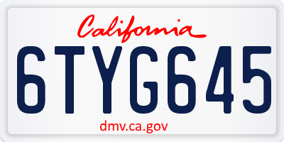 CA license plate 6TYG645