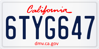 CA license plate 6TYG647