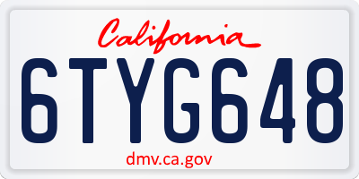 CA license plate 6TYG648
