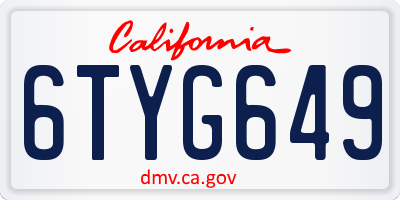 CA license plate 6TYG649
