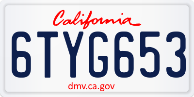 CA license plate 6TYG653