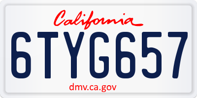 CA license plate 6TYG657