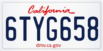 CA license plate 6TYG658