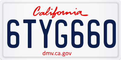 CA license plate 6TYG660