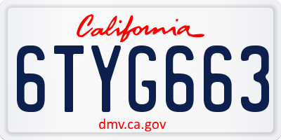 CA license plate 6TYG663