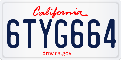 CA license plate 6TYG664