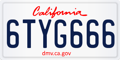 CA license plate 6TYG666