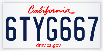 CA license plate 6TYG667