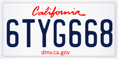 CA license plate 6TYG668