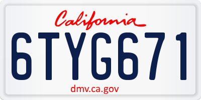 CA license plate 6TYG671