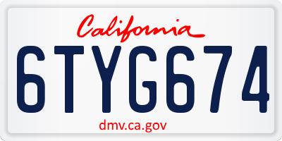 CA license plate 6TYG674