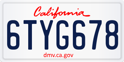 CA license plate 6TYG678