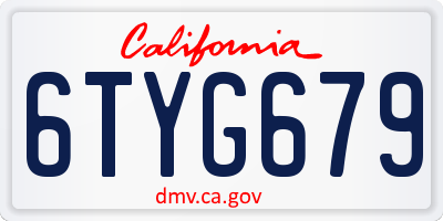 CA license plate 6TYG679