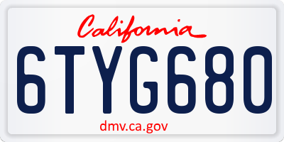 CA license plate 6TYG680