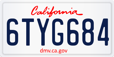 CA license plate 6TYG684