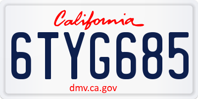 CA license plate 6TYG685