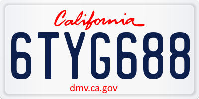CA license plate 6TYG688