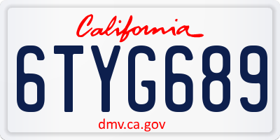 CA license plate 6TYG689