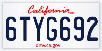 CA license plate 6TYG692