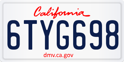 CA license plate 6TYG698