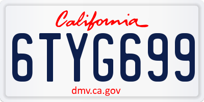CA license plate 6TYG699