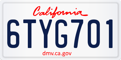 CA license plate 6TYG701