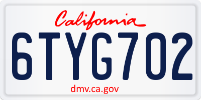 CA license plate 6TYG702