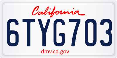 CA license plate 6TYG703