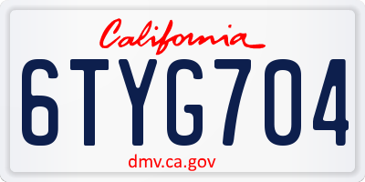 CA license plate 6TYG704