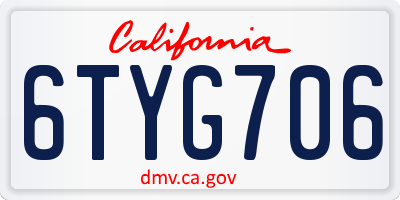 CA license plate 6TYG706