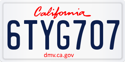 CA license plate 6TYG707