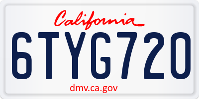CA license plate 6TYG720