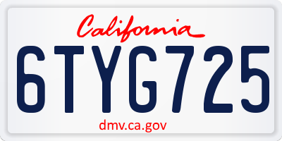 CA license plate 6TYG725