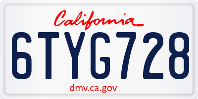 CA license plate 6TYG728