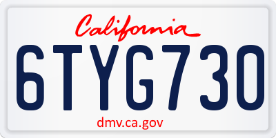 CA license plate 6TYG730